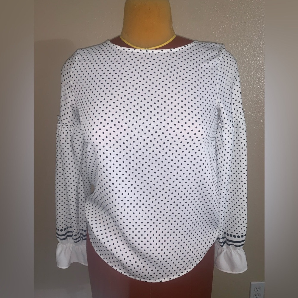 Ann Taylor polka dot blouse sleeve ruffle